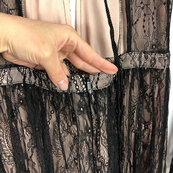 Whyte Eyelash Skirted Maxi Black Lace Sheer Romper Deep V-neck bell sleeves S - Picture 13 of 16